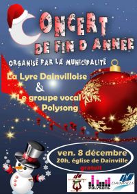 Polysong et la lyre dainvilloise vous invitent pour leur concert de fin d'année. Le vendredi 8 décembre 2017 à dainville. Pas-de-Calais.  20H00